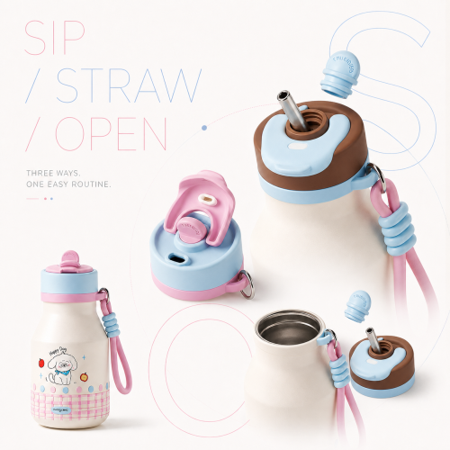500ml 316 Stainless Steel Dual-Drink Bottle with Strap